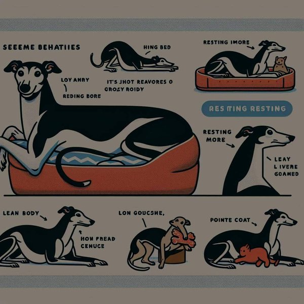 Quels sont les comportements typiques d'un chien de la race Lévrier Greyhound en fin de carrière de course?